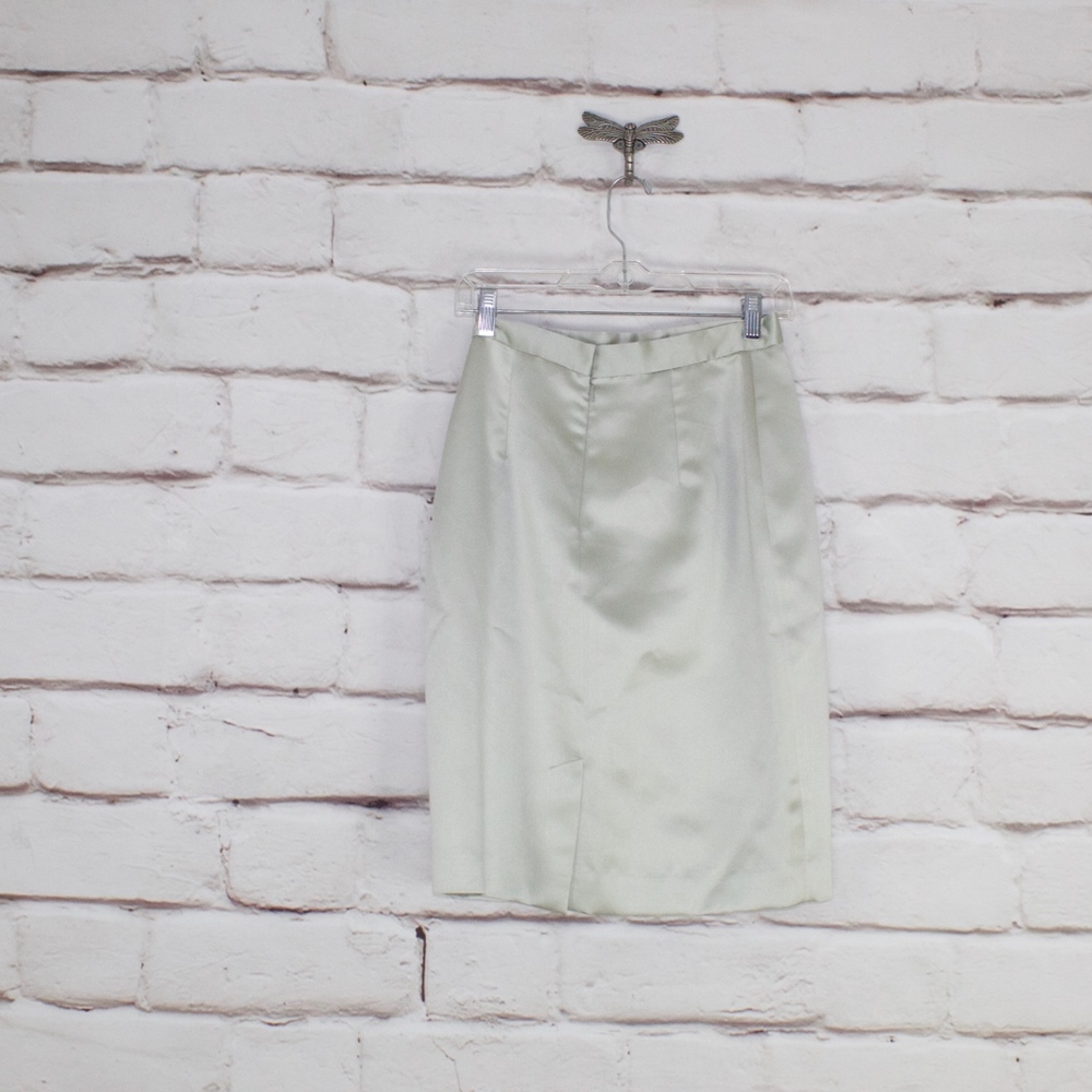 Donna Ricco New York Mint Green Silk Lined Back Slit Pencil Skirt Size 25 - Picture 4 of 8